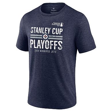 Men's Fanatics Branded  Navy Winnipeg Jets 2024 Stanley Cup Playoffs Crossbar Tri-Blend T-Shirt