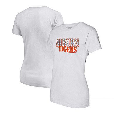 Women's Heather Gray Auburn Tigers Checkered Team Name Wavy Tri-Blend T-Shirt