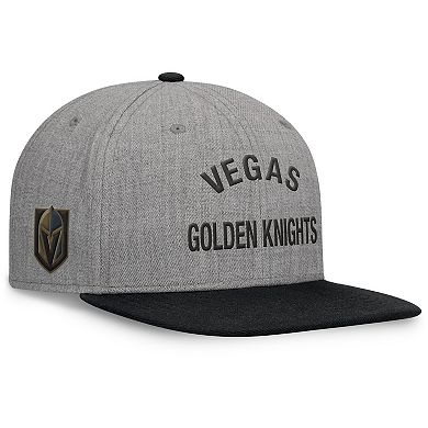 Men's Fanatics Signature Heather Gray Vegas Golden Knights Elements Flat Brim Leather Strapback Hat