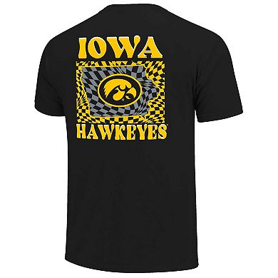 Women's Black Iowa Hawkeyes Comfort Colors Checkered Mascot T-Shirt