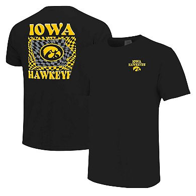 Women's Black Iowa Hawkeyes Comfort Colors Checkered Mascot T-Shirt