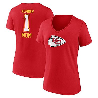 Women's Fanatics Branded Red Kansas City Chiefs Plus Size Mother's Day #1 Mom V-Neck T-Shirt