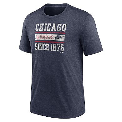 Men's Nike Heather Navy Chicago Cubs Cooperstown Collection Local Stack Tri-Blend T-Shirt