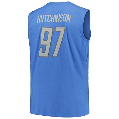 Men's Fanatics Branded Aidan Hutchinson Blue Detroit Lions Big & Tall Muscle Tank Top