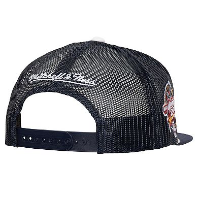 Men's Mitchell & Ness Navy Golden State Warriors Roper Meshback Trucker Snapback Hat