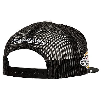 Men's Mitchell & Ness Black Miami Heat Roper Meshback Trucker Snapback Hat