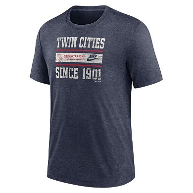 Men's Nike Heather Navy Minnesota Twins Cooperstown Collection Local Stack Tri-Blend T-Shirt