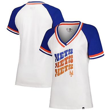 Women's New Era White New York Mets Jersey Double Binding Raglan V-Neck T-Shirt