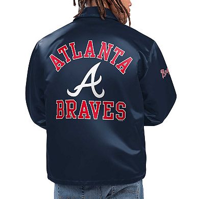 Men's Starter Navy Atlanta Braves Option Route Satin Full-Snap Jacket