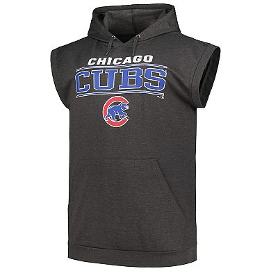 Men's Profile Heather Charcoal Chicago Cubs Big & Tall Muscle Sleeveless Pullover Hoodie
