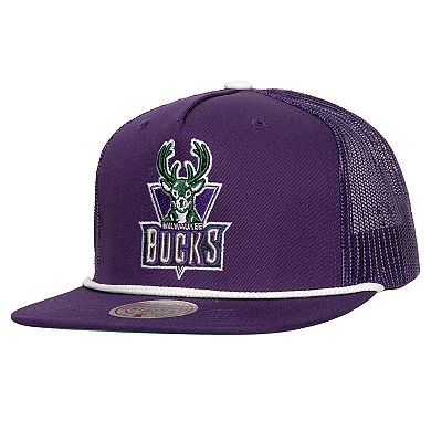 Men's Mitchell & Ness Purple Milwaukee Bucks Roper Meshback Trucker Snapback Hat