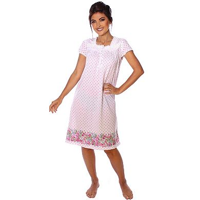 Women's Cap Sleeves Floral Polka Dot Embroidery Lace Nightgown