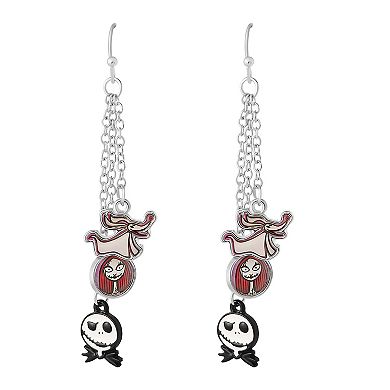 Disney's The Nightmare Before Christmas Silver Tone Jack, Sally, & Zero Drop Earrings