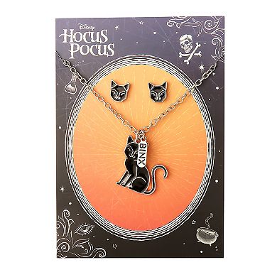 Disney's Hocus Pocus Silver Tone Binx Pendant Necklace & Stud Earrings Set