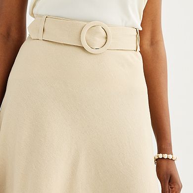 Women's T Tahari Woven Linen Midi Skirt with Detachable Belt