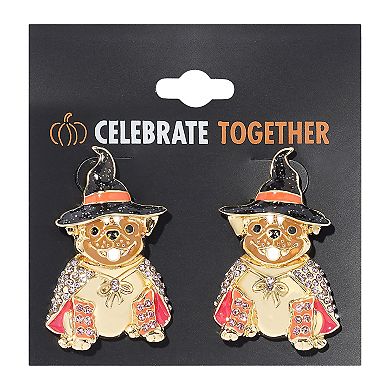 Celebrate Together™ Halloween Gold Tone Crystal Dog with Witch Hat Oversized Stud Earrings