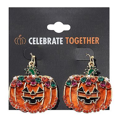 Celebrate Together??? Halloween Gold Tone Crystal Jack-O-Lantern Drop Earrings