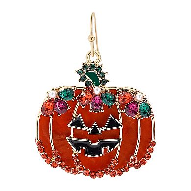 Celebrate Together??? Halloween Gold Tone Crystal Jack-O-Lantern Drop Earrings