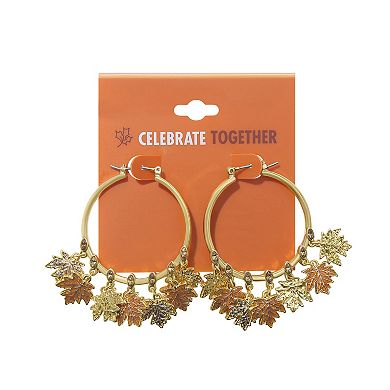 Celebrate Together™ Gold Tone Hoop With Leaf Charm Earrings