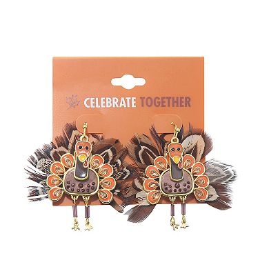 Celebrate Together??? Gold Tone Enamel Feather Turkey Earrings