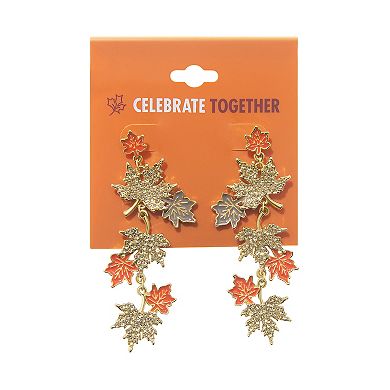 Celebrate Together??? Gold Tone Large Fall Leaves Drop with Post Earrings