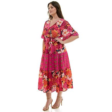 Plus Size Figueroa & Flower Printed V-Neck Tiered Maxi Dress