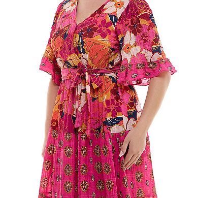 Plus Size Figueroa & Flower Printed V-Neck Tiered Maxi Dress