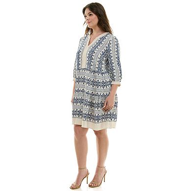 Plus Size Figueroa & Flower V-Neck Printed Baby Doll Dress