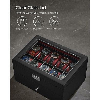 Watch Box 20 Mens Case Glass Top Display Organizer Lockable