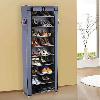 Grey Portable Shoe Closet With Cover