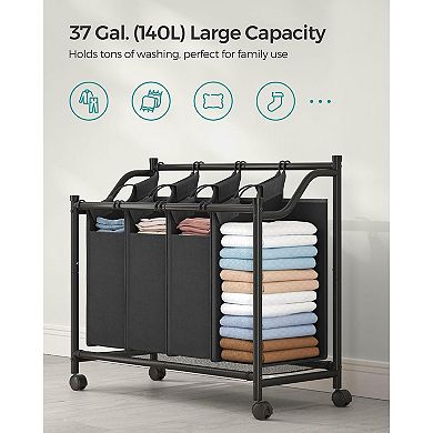 Rolling Laundry Basket With 4 Removable Bags