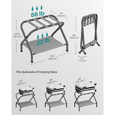 Luggage Rack With Storage Shelf, Suitcase Stand, Steel Frame, Foldable - Set Of 2