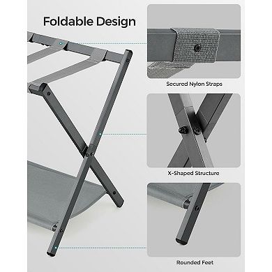 Luggage Rack For Guest Room, Suitcase Stand With Storage Shelf, Steel Frame, Foldable
