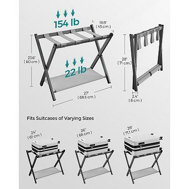 Luggage Rack For Guest Room, Suitcase Stand With Storage Shelf, Steel Frame, Foldable