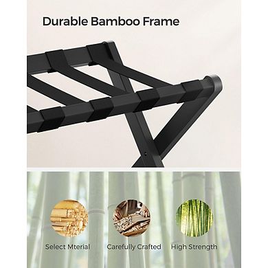Set Of 2 Folding Bamboo Luggage Rack With Storage Shelf
