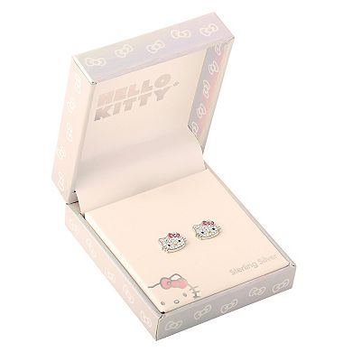 Sanrio Hello Kitty Sterling Silver and Crystal Stud Earrings