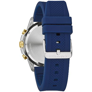 Caravelle by Bulova Men's Two-Tone Stainless Steel Blue Chronograph Dial Silicone Strap Watch - 45B161