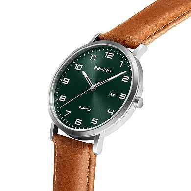 BERING Men's Titanium Leather Strap Watch - 18640-568
