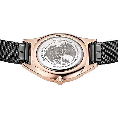 BERING Women's Ultra Slim Two Tone Stainless Steel Black Milanese Bracelet Watch - 17031-162