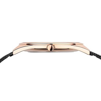BERING Women's Ultra Slim Two Tone Stainless Steel Black Milanese Bracelet Watch - 17031-162