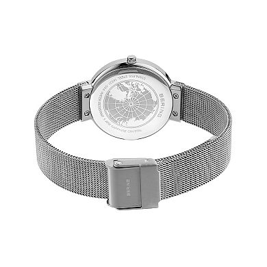 BERING Women's Classic Stainless Steel Crystal Accent Milanese Bracelet Watch and Crystal Heart Bracelet Gift Box Set -14531-004