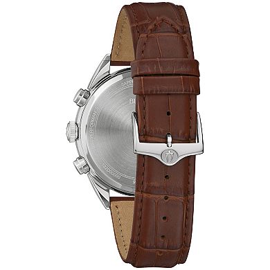 Bulova Men's Classic Sutton Stainless Steel Chronograph Brown Leather Strap Watch - 96B370