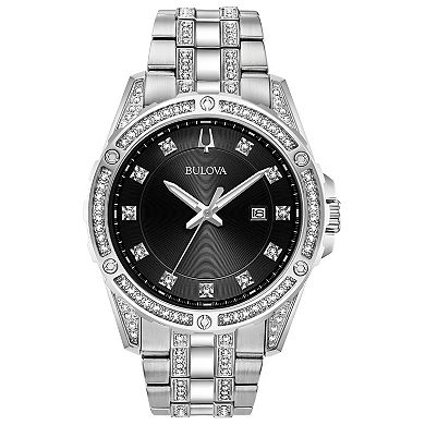 Bulova Men's Stainless Steel Crystal Accented 3-Hand Watch & Crystal Accent ID Bracelet Gift Box Set - 96K105