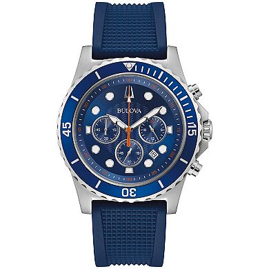 Bulova Men's Stainless Steel Chronograph Blue Dial Watch & Stainless Bracelet Box Set - 96K108