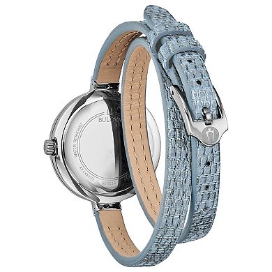 Bulova Women's Rhapsody Stainless Steel Diamond Accent Double Wrap Leather Strap Watch - 96R236