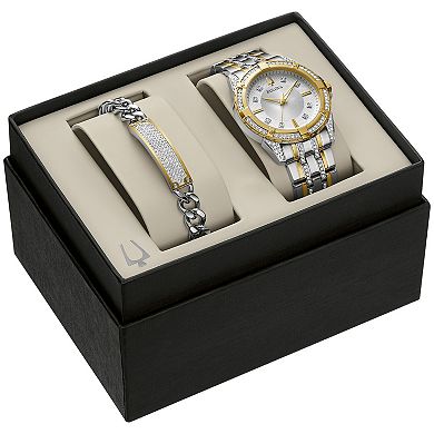 Men's Bulova Two-Tone Stainless Crystal Accent Watch and Crystal ID Bracelet Box Set