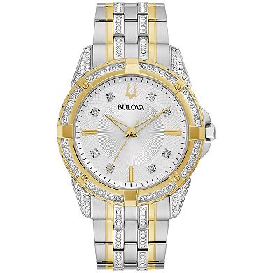 Men's Bulova Two-Tone Stainless Crystal Accent Watch and Crystal ID Bracelet Box Set