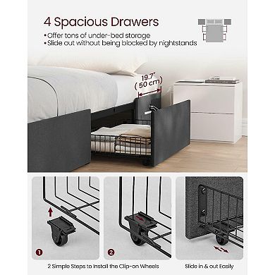 Led Bed Frame With Storage Drawers, Charging Ports