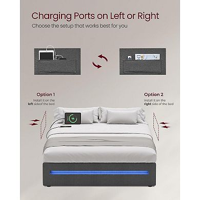 Led Bed Frame With Storage Drawers, Charging Ports