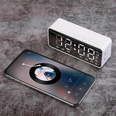 Mirror Digital Alarm Clock - Led V5.0 Wireless Speaker Clock With Fm Radio